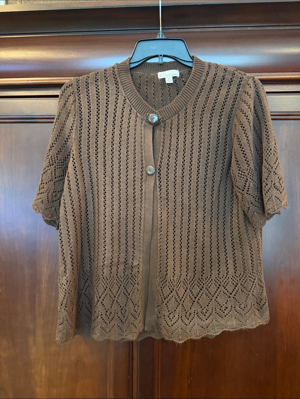 Kim Rogers Brown Openwork Short-Sleeve Cardigan